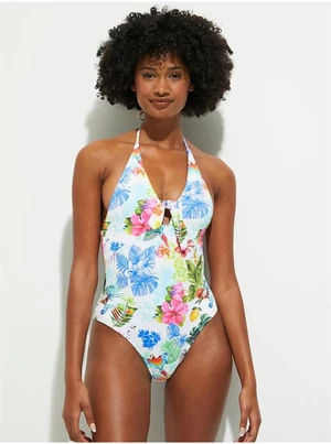Blue and white floral one-piece swimsuit Desigual