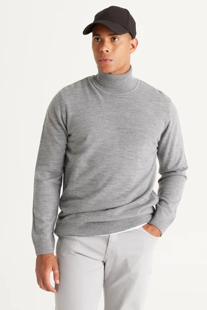 ALTINYILDIZ CLASSICS Men's Gray Melange Standard Fit Normal Cut Anti-Pilling Full Turtleneck Knitwear Sweater.