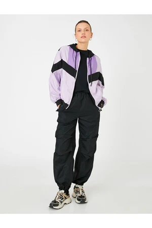 Koton Color Block Pilot Jacket with Zipper, Hood and Pocket.