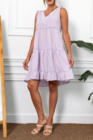 armonika Women's Lilac V-Neck Ruffled Sleeveless Lace-Up Dress