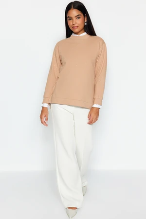 Trendyol Beige Stone Detailed Knitted Tunic with Side Slits