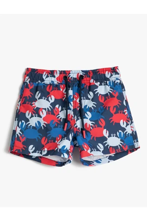 Koton Marine Shorts with Tie Waist Crab Print, Mesh Lined.