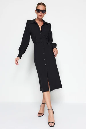 Trendyol Black Buttoned Back Tie Woven Woven Dress