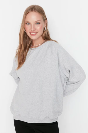 Trendyol Gray Melange Raglan Sleeve Oversize Thin Knitted Sweatshirt