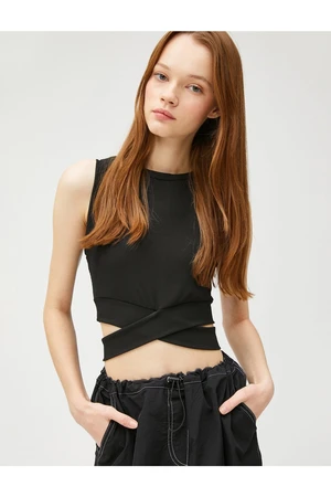 Koton Crop Corduroy Singlets Crew Neck Waist Detail