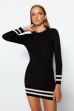 Trendyol Brown Mini Sweater Dress With Striped Hem