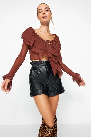 Trendyol Brown Ruffle Tulle Blouse