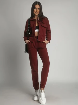 Warm women's set of bomber jacket and sweatpants, burgundy