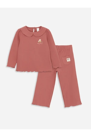 LC Waikiki Baby girl with long sleeves, collar sweatshirt and trousers 2-set.