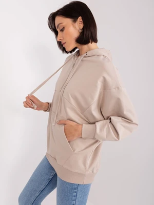 Beige kangaroo sweatshirt with zipper