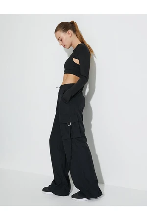 Koton Wide Leg Cargo Sweatpants Parachute Fabric High Waisted Elastic