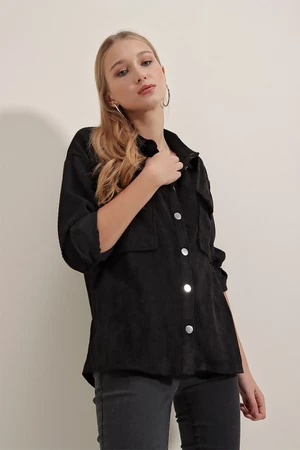 Bigdart 3865 Striped Corduroy Shirt - Black