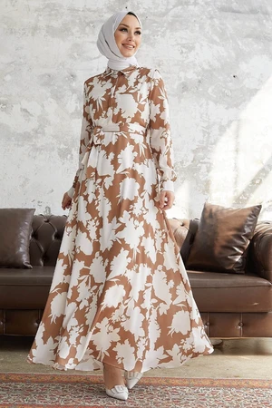 InStyle Perry Patterned Satin Dress - Brown