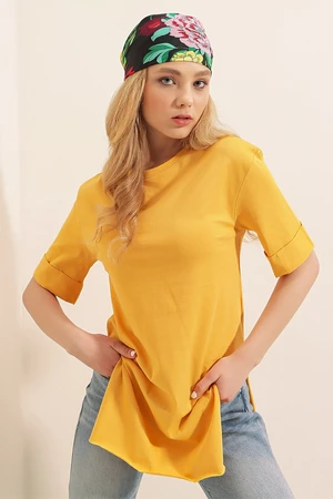 Bigdart 4123 Mustard - Oversized T-Shirt with Slits.