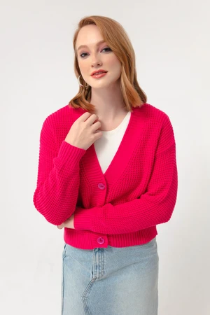 Lafaba Women's Fuchsia Button Detailed Knitwear Cardigan