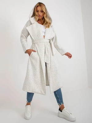 Light grey melange tracksuit coat with belt