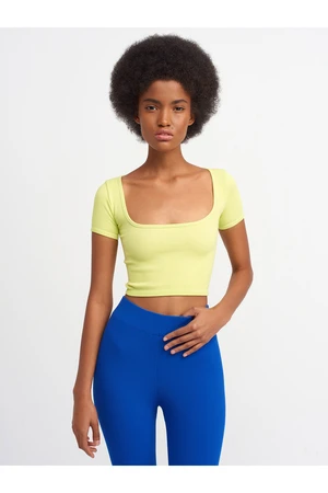 Dilvin 3666 "U" Collar Short Sleeves Crop Top-lime