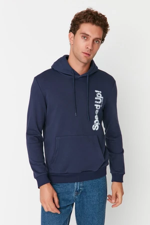 Trendyol Navy Blue Men's Regular/Real Fit Hoodie, Cotton Sweatshirt