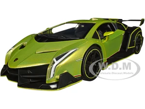 Lamborghini Veneno Lime Green Metallic and Matt Black "Pink Slips" Series 1/24 Diecast Model Car by Jada