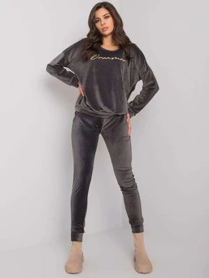 RUE PARIS Dark gray two-piece velour set