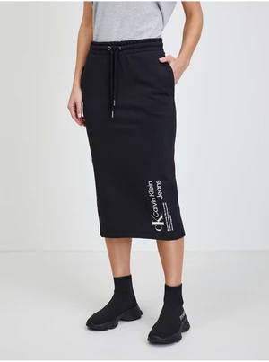 Black Ladies Tracksuit Midi Skirt with Slit Calvin Klein Jeans - Ladies