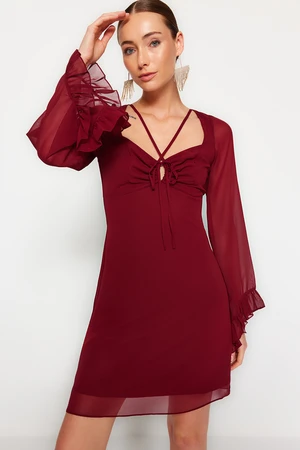 Trendyol Burgundy Frilly Chiffon Elegant Evening Dress