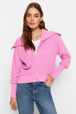 Trendyol Pink Zippered Collar Knitwear Cardigan