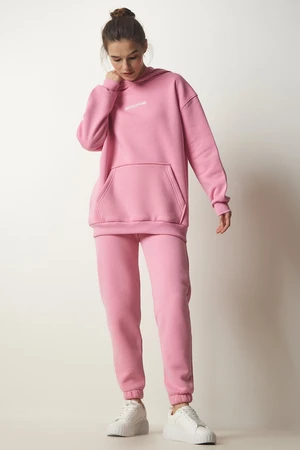 Happiness İstanbul Women's Pink Raised Knitted Tracksuit Set