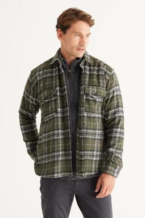 AC&Co / Altınyıldız Classics Men's Khaki Oversize Loose Cut Button Collar Plaid Winter Shirt Jacket