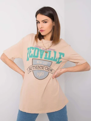 Beige women's T-shirt with Margaret RUE PARIS print