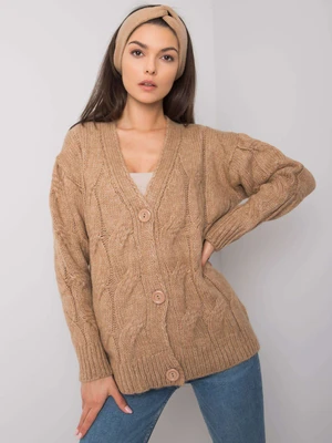 RUE PARIS Dark beige knitted sweater with braids