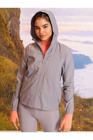 LC Waikiki Women's Outdoor Raincoat with a Hooded Straight Long Sleeve.