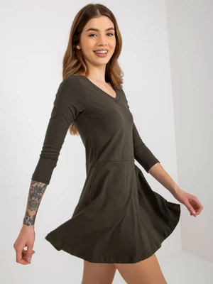 Khaki extended basic minidress with pockets