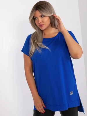 Cobalt blue long cotton blouse of larger size