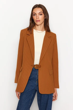 Trendyol Camel Regular Lined Woven Striped Blazer Jacket