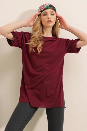 Bigdart 4123 Oversized T-Shirt with a slit - Plum