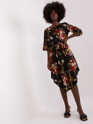 Black midi dress with print and 3/4 sleeves