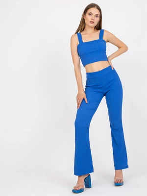 Blue casual ensemble with a strap-top