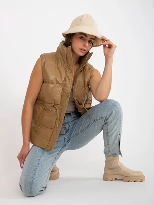 Eco-leather camel vest with stitching