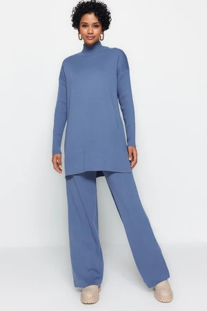 Trendyol Indigo Slit Wide Leg Tricot Top-Top Set