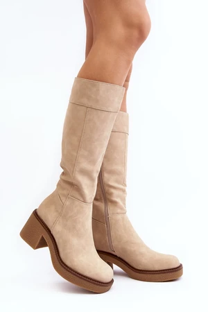 Beige women's insulated boots with massive heels by Calvisa