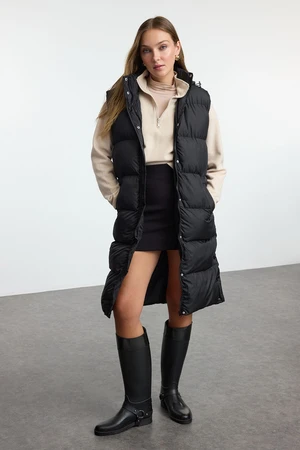 Trendyol Black Regular Fit Hooded Long Winter Puffer Vest