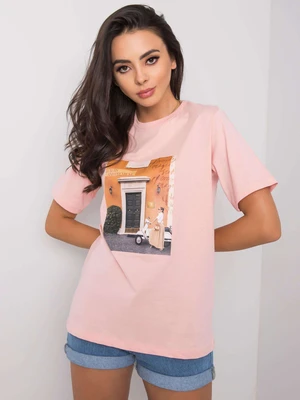 Powder pink T-shirt with a fashionable print