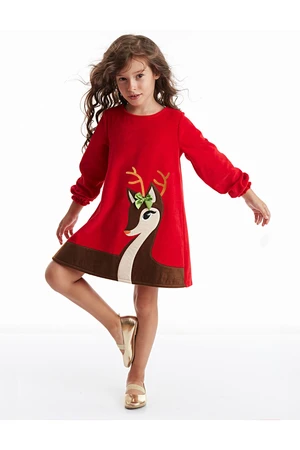 Denokids Fawn Girl Velvet Red Christmas Dress