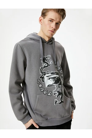 Koton Back Printed Hoodie Asian Theme Kangaroo Pocket Detail