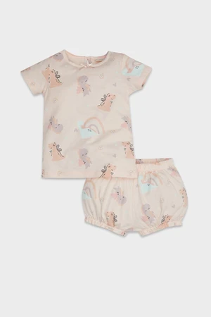 DEFACTO Baby Girl Dinosaur Printed Short Sleeve Cotton 2-Piece Pajama Set