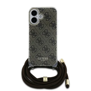 Zadní kryt Guess IML 4G Printed Crossbody popruh pro Apple iPhone 16, hnědá