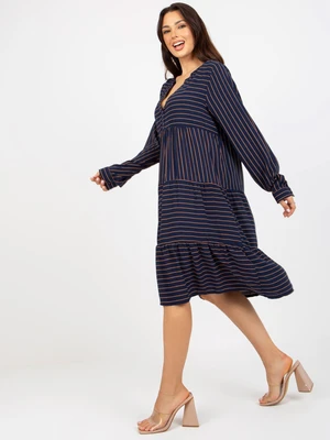 Navy blue loose dress with stripes made of viscose SUBLEVEL