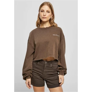 Women's Cropped Small Embroidery Terry Crewneck brown