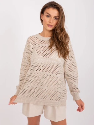 Light beige summer sweater with a round neckline